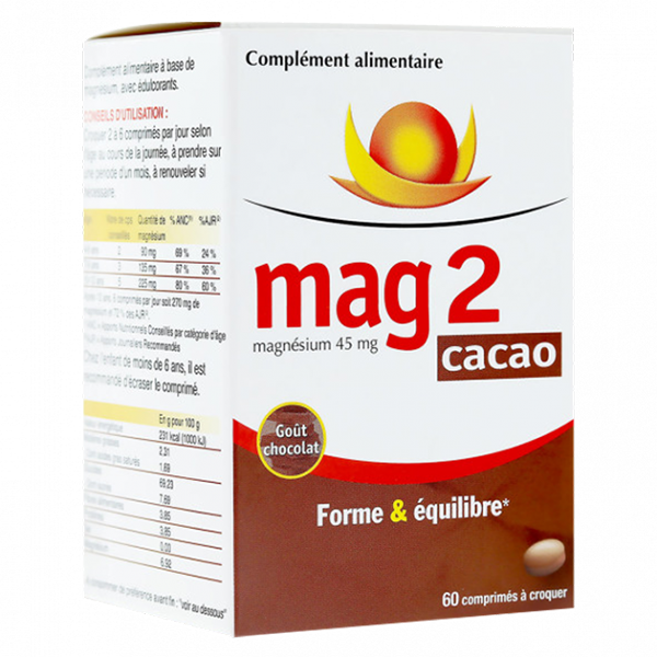 MAG 2 코코아 마그네슘 츄어블 보조제 60정