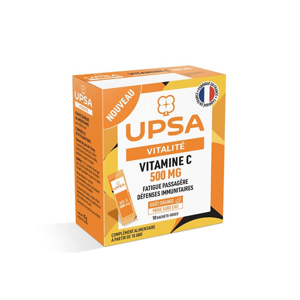 UPSA 활력 비타민 C 500mg 오렌지 맛 보조제 10포